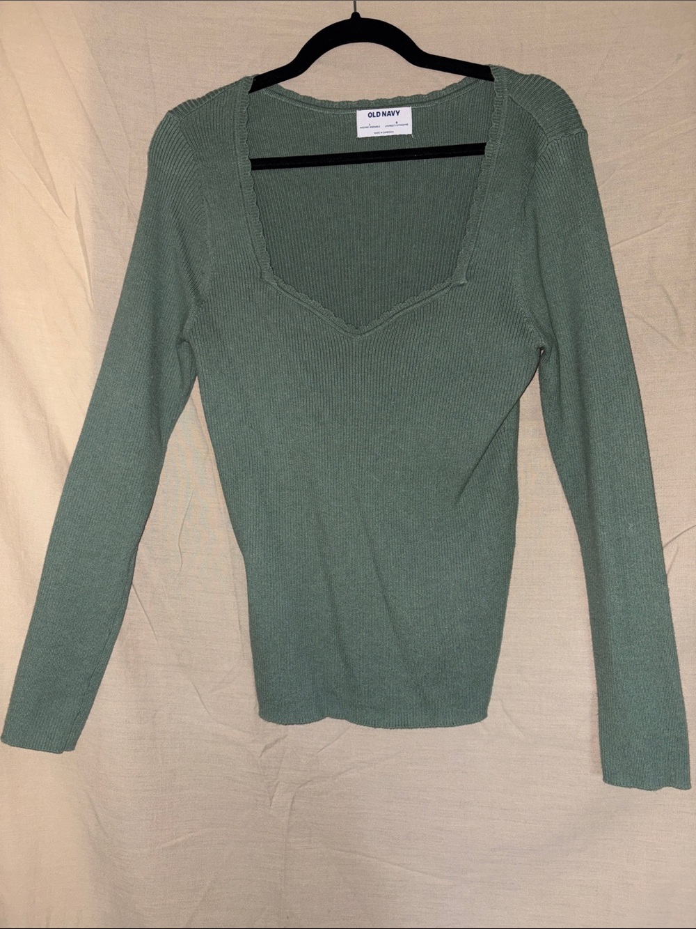 Old Navy Sage Green Ribbed Square-Neck Long Sleeve Top